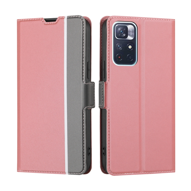 

For Xiaomi Redmi Note 11 5G / Poco M4 Pro 5G Twill Texture Side Button Leather Phone Case(Pink)