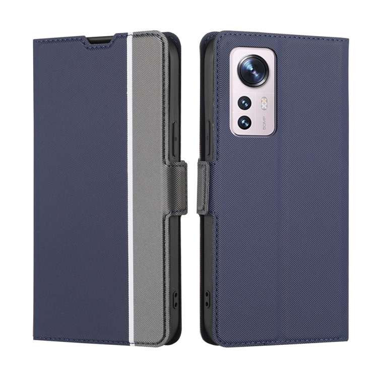 

For Xiaomi 12 Pro Twill Texture Side Button Leather Phone Case(Blue)
