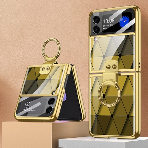 

For Samsung Galaxy Z Flip3 5G GKK Integrated Electroplating Painted Glass Phone Case with Ring Holder(Diamond Yellow)