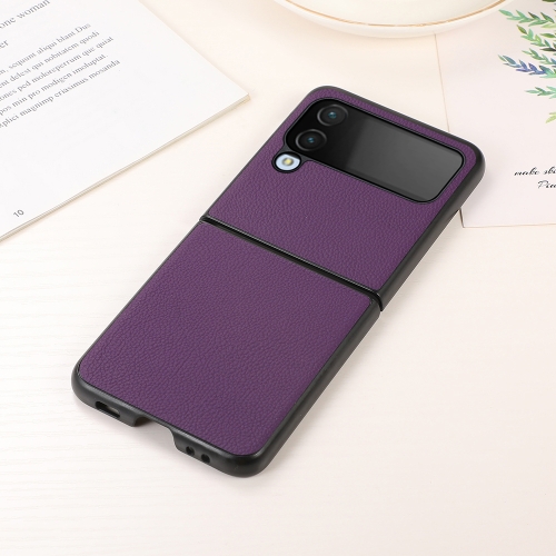 

For Samsung Galaxy Z Flip4 Genuine Leather Shockproof Protective Leather Phone Case(Purple)