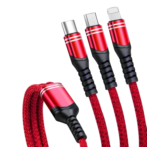 

6A 66W 3 in 1 USB to 8 Pin + Micro USB + USB-C / Type-CFast Charging Braided Data Cable(Red)