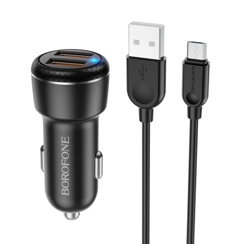 

Borofone BZ17 Dual USB Ports QC3.0 Car Charger with Micro USB Charging Cable(Black)