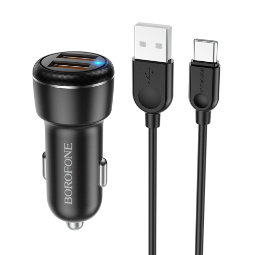 

Borofone BZ17 Dual USB Ports QC3.0 Car Charger with Type-C / USB-C Charging Cable(Black)