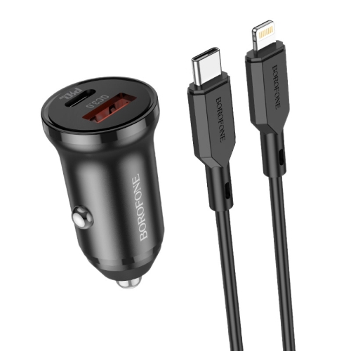 

Borofone BZ18A PD20W+QC3.0 Car Charger with Type-C / USB-C to 8 Pin Charging Cable(Black)