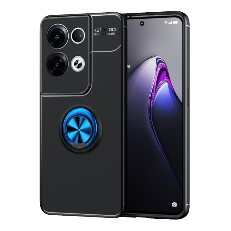 

For OPPO Reno8 5G Metal Ring Holder 360 Degree Rotating TPU Phone Case(Black+Blue)