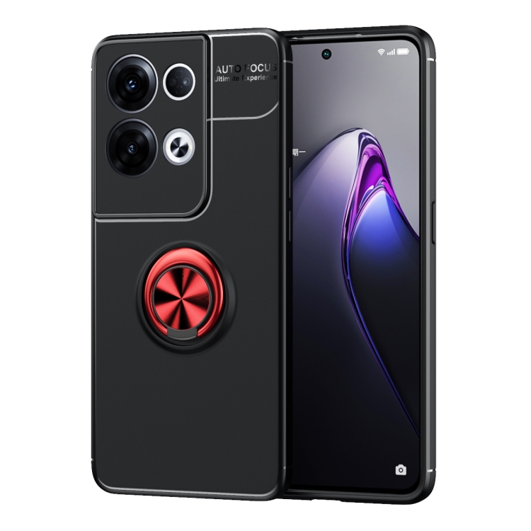

For OPPO Reno8 Pro Metal Ring Holder 360 Degree Rotating TPU Phone Case(Black+Red)