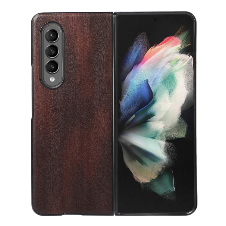 

For Samsung Galaxy Z Fold4 Yellow Cow Texture PU Phone Case(Coffee)