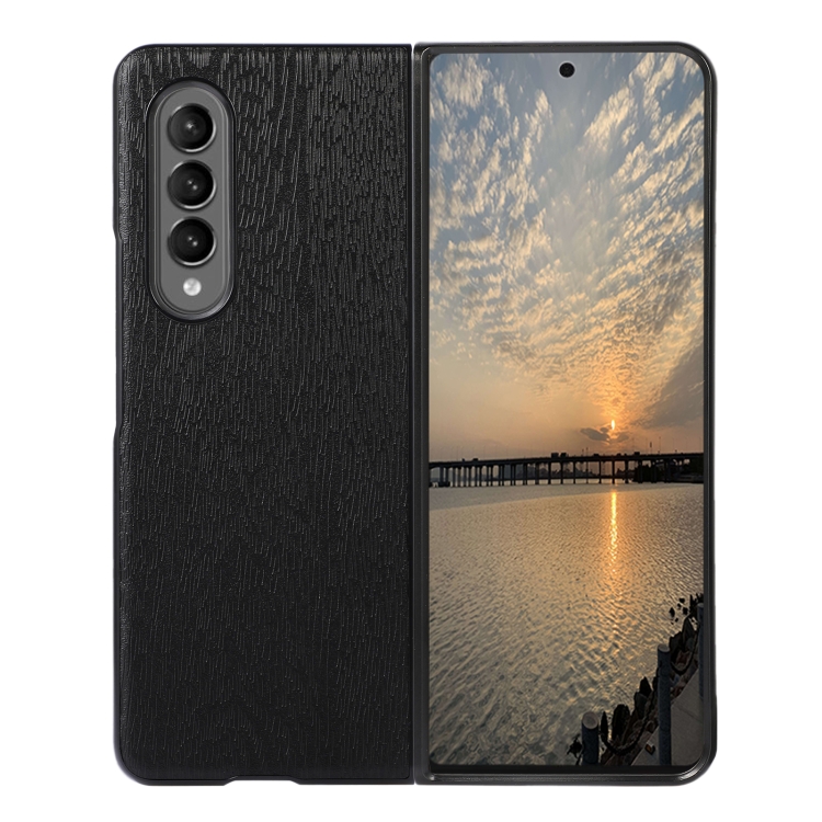 

For Samsung Galaxy Z Fold4 Wood Texture PU Phone Case(Black)