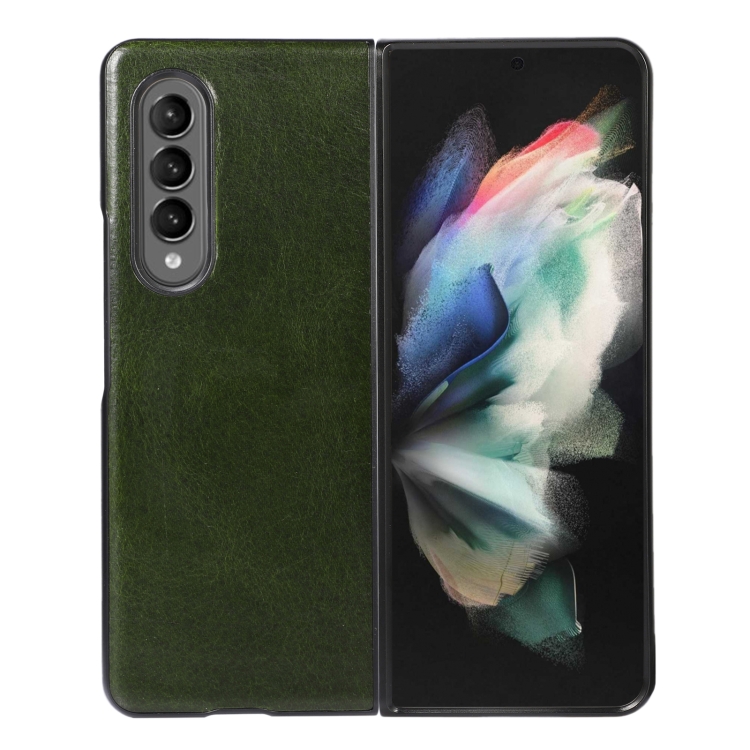 

For Samsung Galaxy Z Fold4 Genuine Leather Double Color Crazy Horse Phone Case(Green)