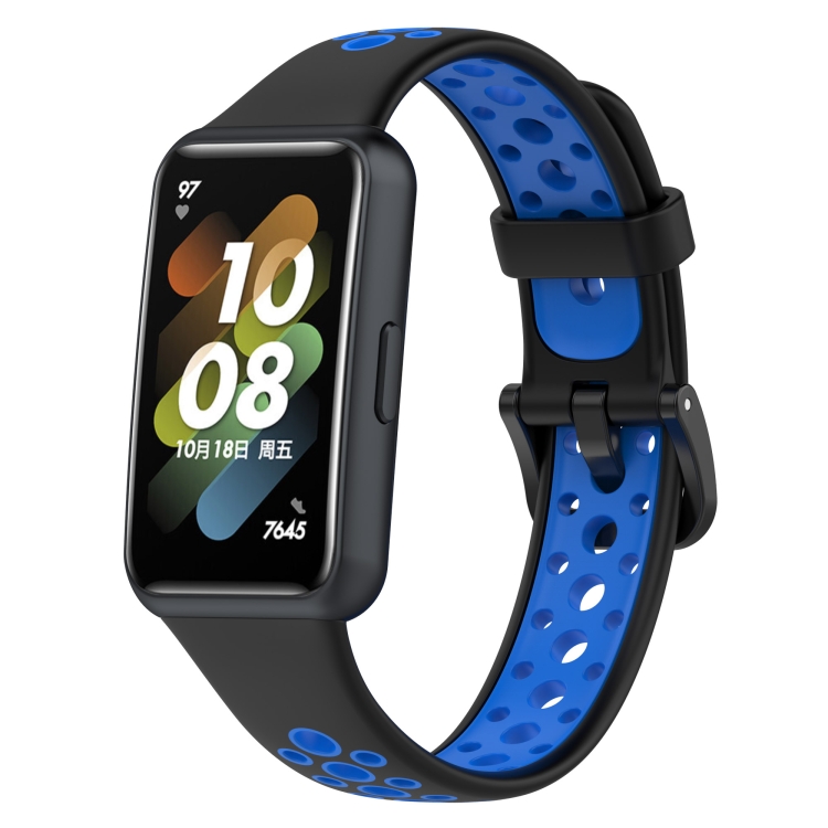 

For Huawei Band 7 / 7 NFC Two-color Breathable Silicone Watch Band(Black+Blue)