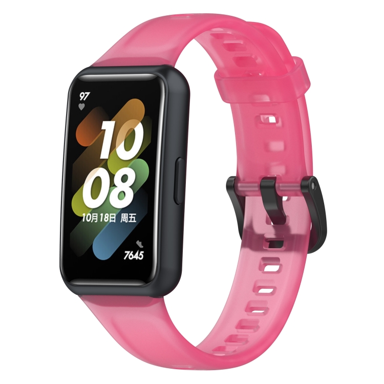 

For Huawei Band 7 / 7 NFC Transparent Silicone Watch Band(Rose Red)