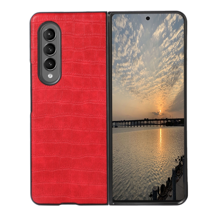 

For Samsung Galaxy Z Fold4 Crocodile Texture PU Leather Protective Phone Case(Red)
