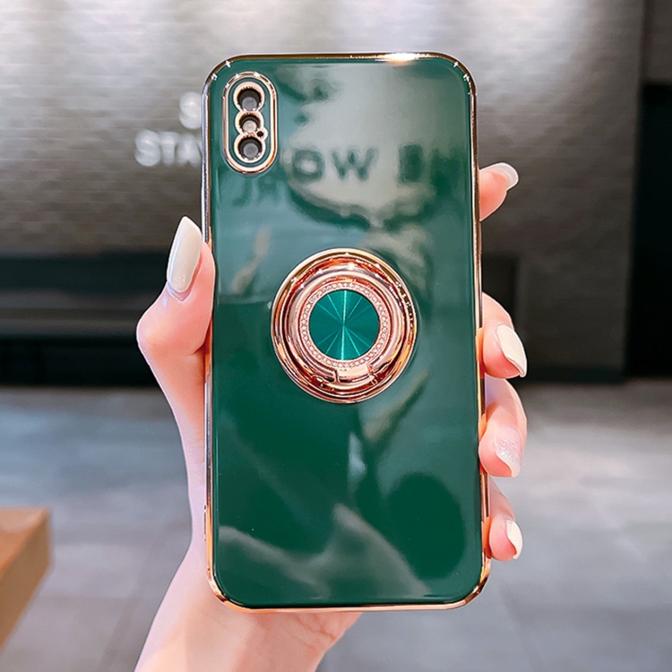

6D Electroplating Silicone Diamond Ring Holder Phone Case For iPhone X / XS(Green)