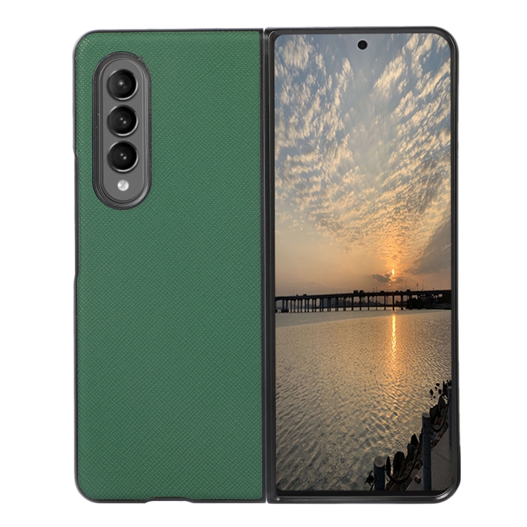 

For Samsung Galaxy Z Fold4 Cross Texture PU Leather Phone Case(Green)