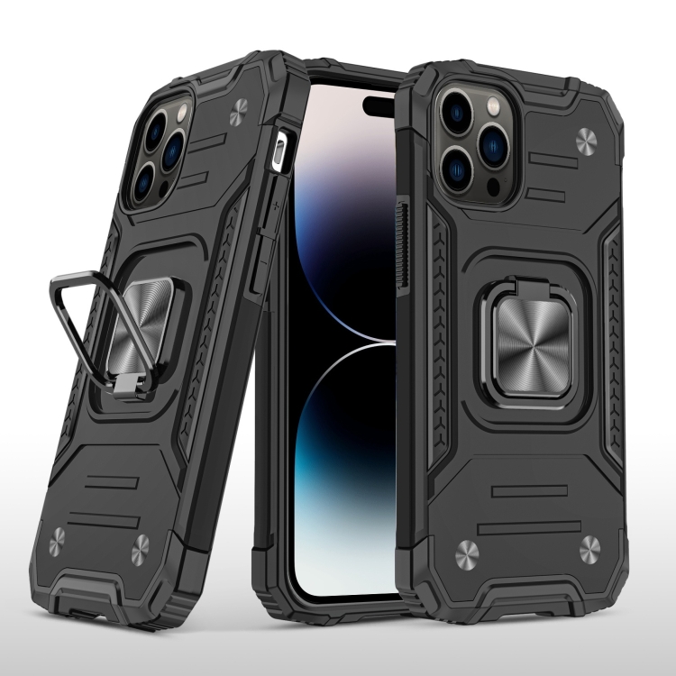 

For iPhone 14 Pro Magnetic Armor TPU + PC Ring Holder Phone Case (Black)