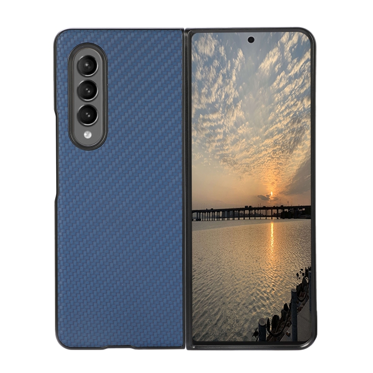 

For Samsung Galaxy Z Fold4 Carbon Fiber Texture PU Leather Phone Case(Blue)