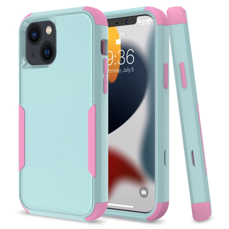 

For iPhone 14 Commuter Shockproof TPU + PC Phone Case (Grey Green+Pink)