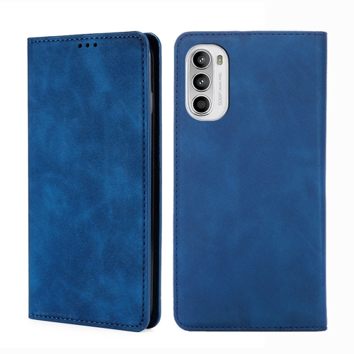 

For Motorola Moto G52 4G/G82 5G Skin Feel Magnetic Horizontal Flip Leather Phone Case(Blue)