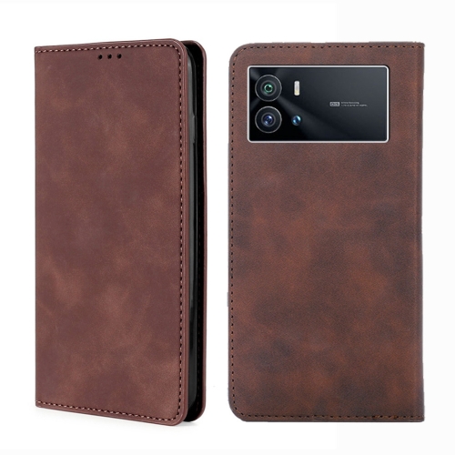 

For vivo iQOO 9 5G Skin Feel Magnetic Horizontal Flip Leather Phone Case(Dark Brown)