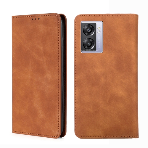 

For OPPO A57 5G 2022/Realme Q5i Skin Feel Magnetic Horizontal Flip Leather Phone Case(Light Brown)