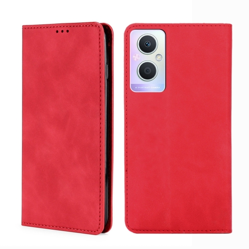 

For OPPO A96 5G Skin Feel Magnetic Horizontal Flip Leather Phone Case(Red)
