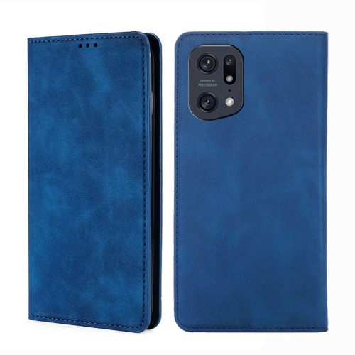 

For OPPO Find X5 Pro Skin Feel Magnetic Horizontal Flip Leather Phone Case(Blue)