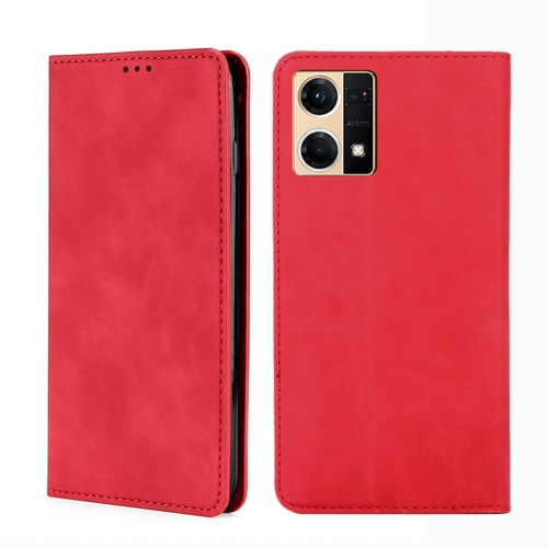 

For OPPO Reno7 4G/F21 Pro 4G Skin Feel Magnetic Horizontal Flip Leather Phone Case(Red)