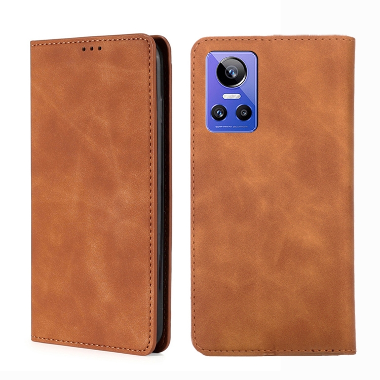 

For OPPO Realme GT Neo3 Skin Feel Magnetic Horizontal Flip Leather Phone Case(Light Brown)
