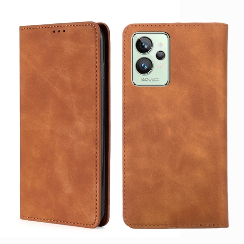 

For OPPO Realme GT2 Pro Skin Feel Magnetic Horizontal Flip Leather Phone Case(Light Brown)