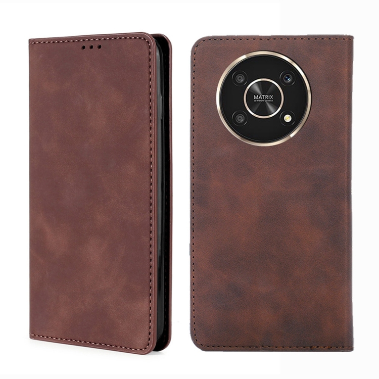 

For Honor X30 Skin Feel Magnetic Horizontal Flip Leather Phone Case(Dark Brown)