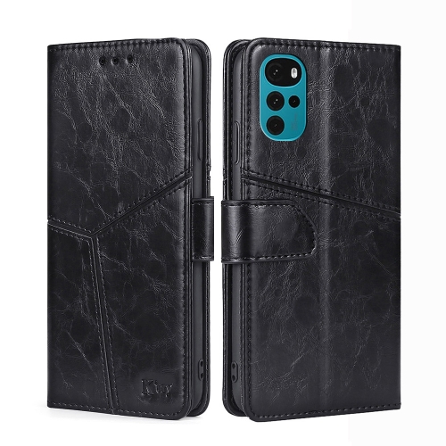 

For Motorola Moto G22 Geometric Stitching Horizontal Flip Leather Phone Case(Black)