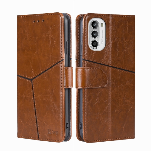 

For Motorola Moto G52 4G/G82 5G Geometric Stitching Horizontal Flip Leather Phone Case(Light Brown)