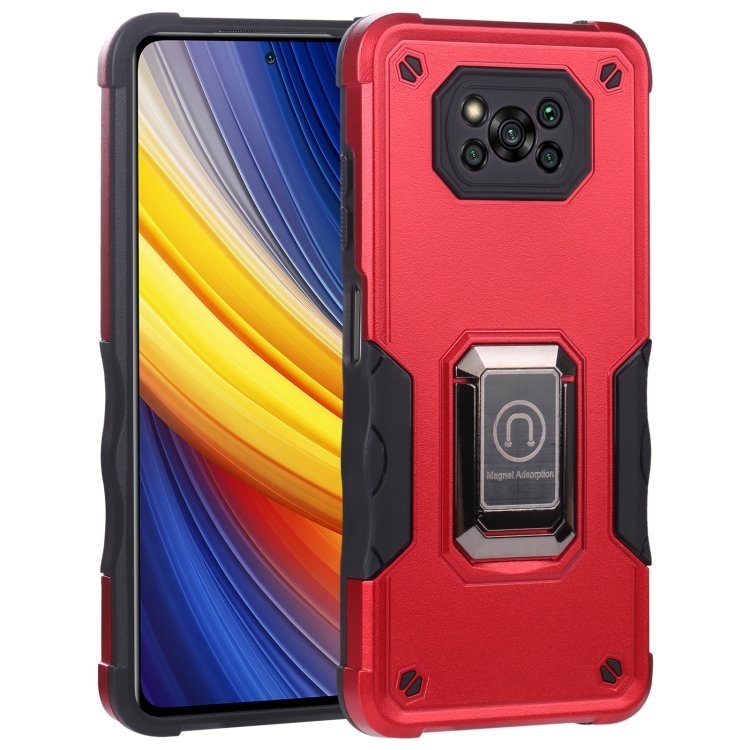 

For Xiaomi Poco X3 / X3 Pro Ring Holder Non-slip Shockproof Armor Phone Case(Red)