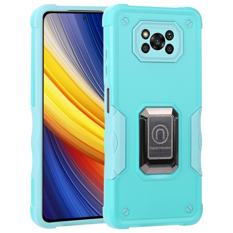 

For Xiaomi Poco X3 / X3 Pro Ring Holder Non-slip Shockproof Armor Phone Case(Mint Green)