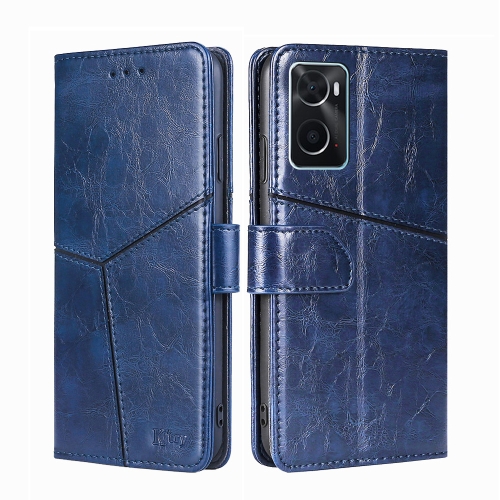 

For OPPO A36 4G/A76 4G Global Geometric Stitching Horizontal Flip Leather Phone Case(Blue)