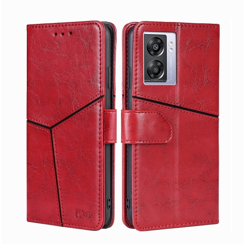 

For OPPO A57 5G 2022/Realme Q5i Geometric Stitching Horizontal Flip Leather Phone Case(Red)