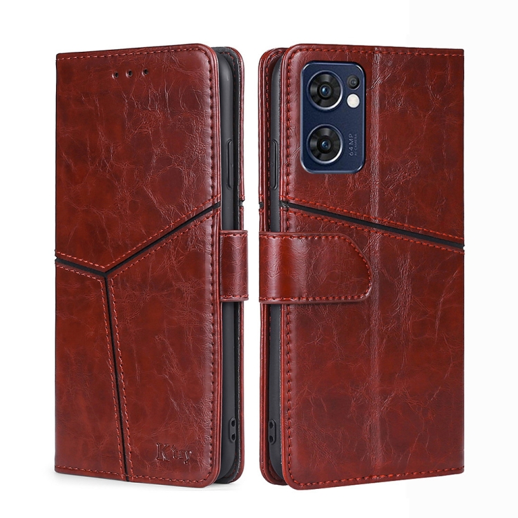 

For OPPO Find X5 Lite Geometric Stitching Horizontal Flip Leather Phone Case(Dark Brown)