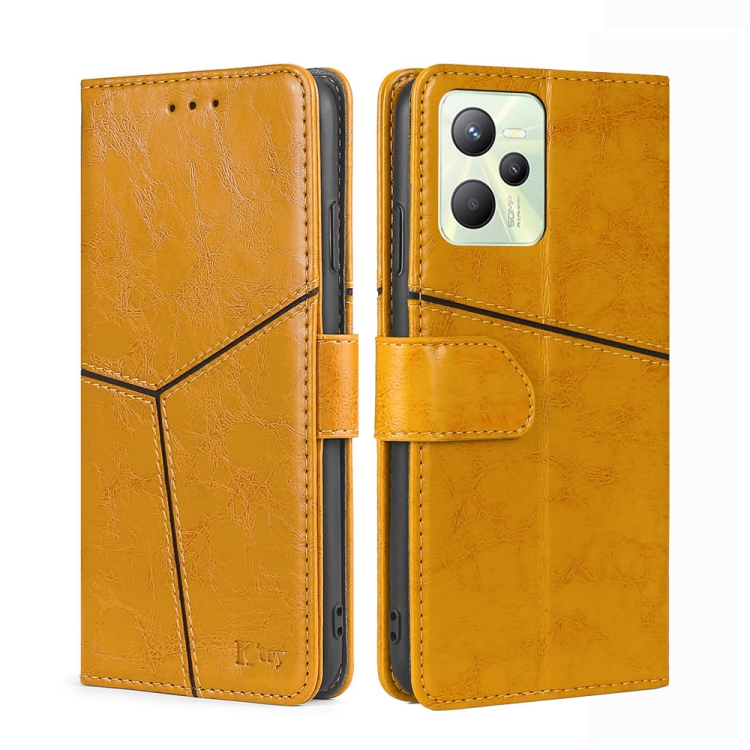 

For OPPO Realme C35 Geometric Stitching Horizontal Flip Leather Phone Case(Yellow)