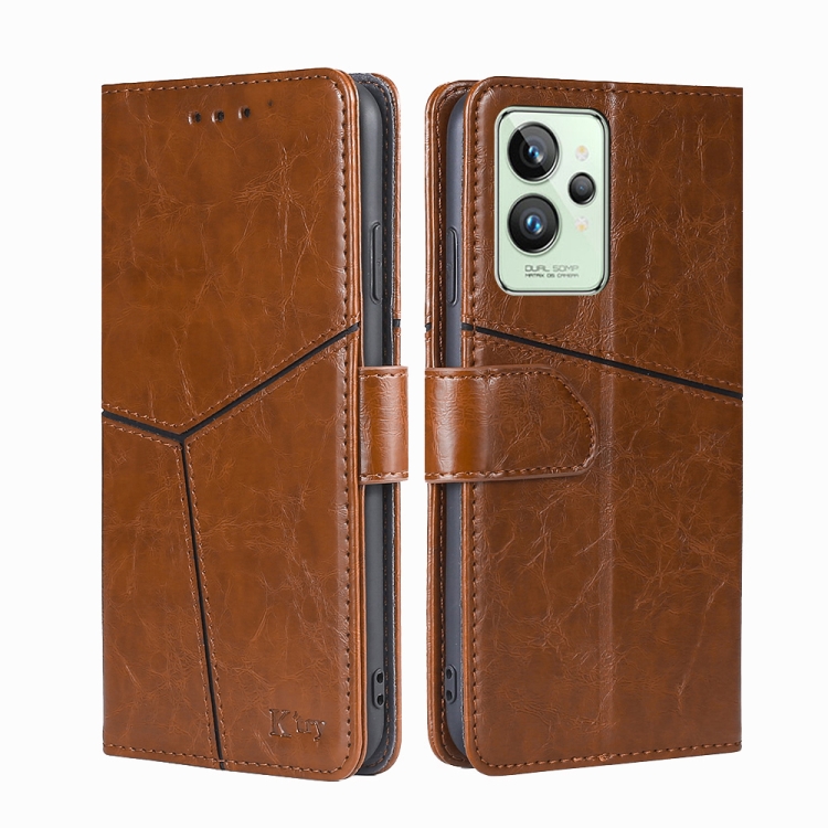 

For OPPO Realme GT2 Pro Geometric Stitching Horizontal Flip Leather Phone Case(Light Brown)