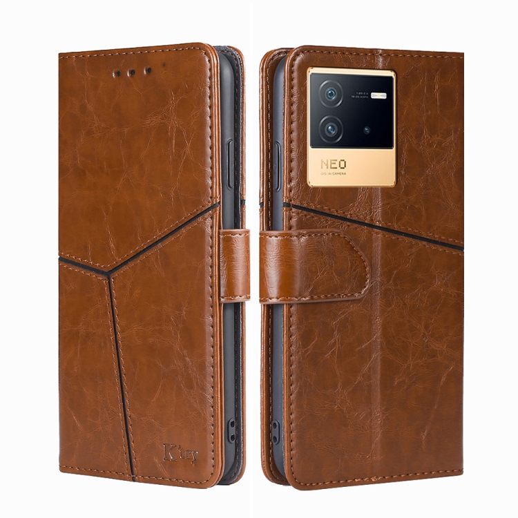 

For vivo iQOO Neo6 5G Geometric Stitching Horizontal Flip Leather Phone Case(Light Brown)
