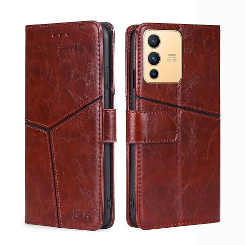 

For vivo S12 5G/V23 Geometric Stitching Horizontal Flip Leather Phone Case(Dark Brown)