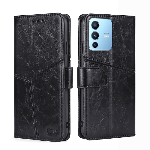 

For vivo S12 Pro 5G/V23 Pro Geometric Stitching Horizontal Flip Leather Phone Case(Black)