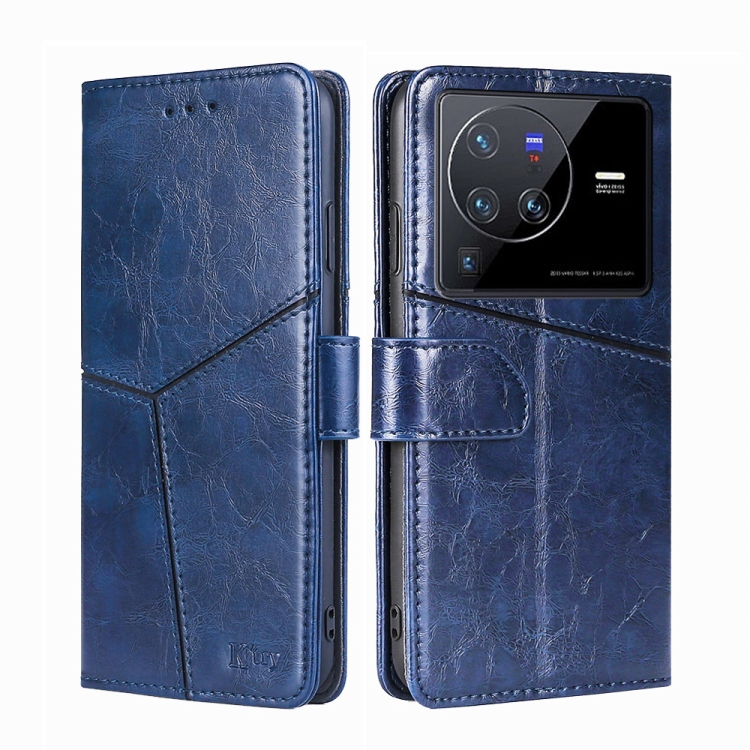 

For vivo X80 Pro Geometric Stitching Horizontal Flip Leather Phone Case(Blue)