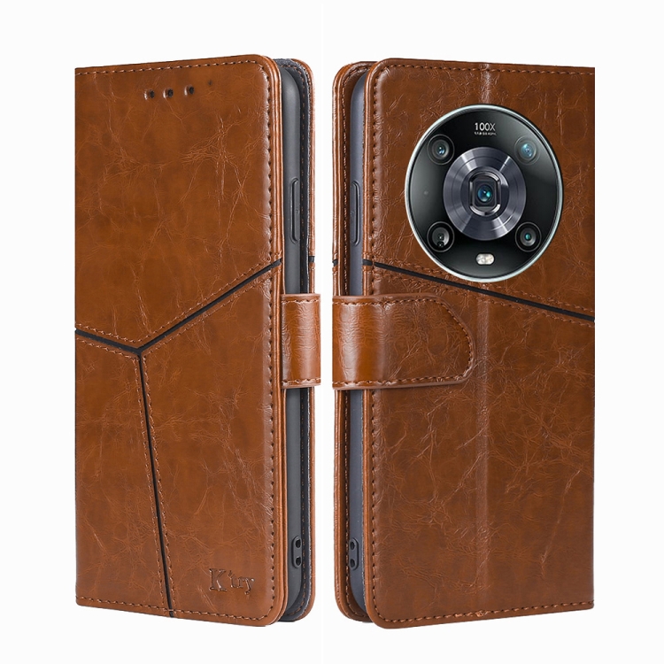 

For Honor Magic4 Pro Geometric Stitching Horizontal Flip Leather Phone Case(Light Brown)