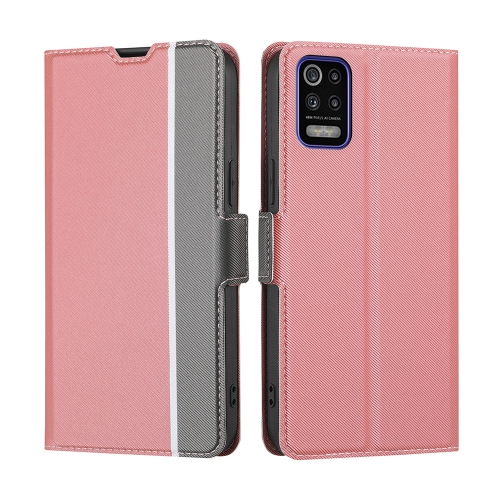 

For LG K52 Twill Texture Side Button Leather Phone Case(Pink)