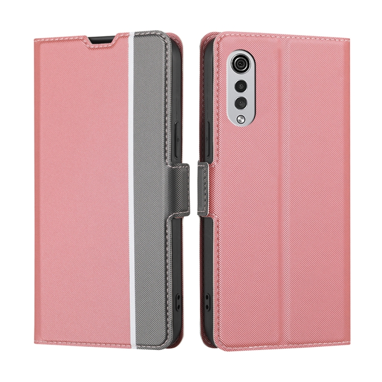 For LG Velvet Twill Texture Side Button Leather Phone Case(Pink)