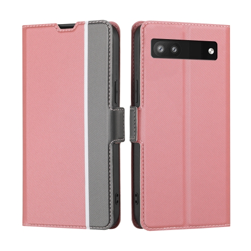 

For Google Pixel 6a Twill Texture Side Button Leather Phone Case(Pink)