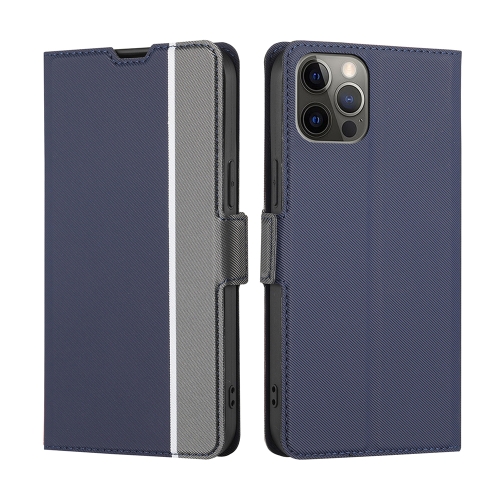 

For iPhone 12 / 12 Pro Twill Texture Side Button Leather Phone Case(Blue)