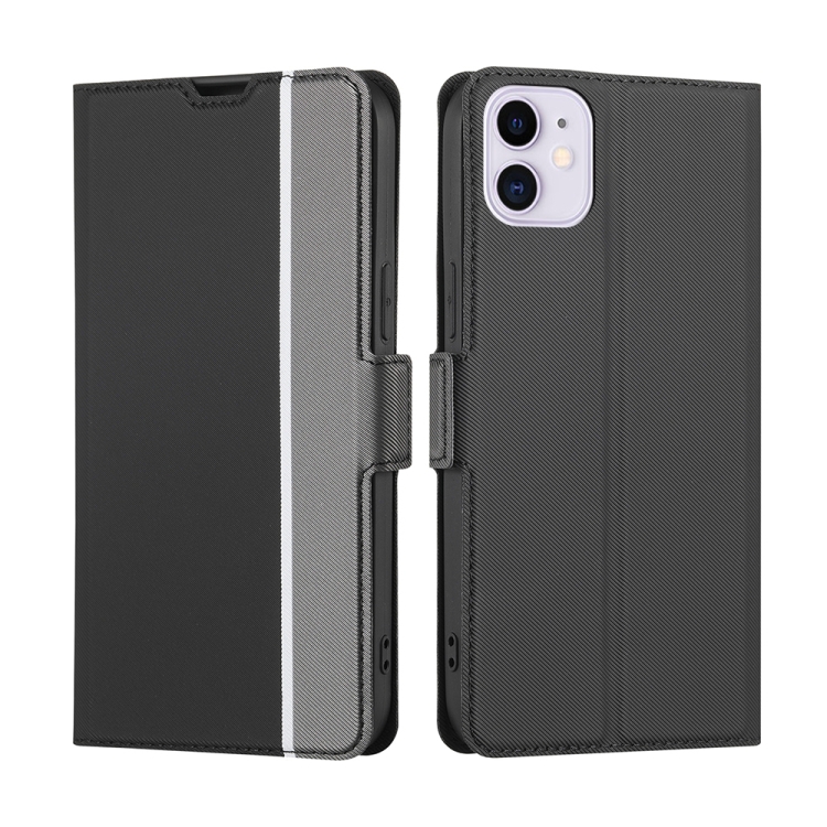 

For iPhone 11 Twill Texture Side Button Leather Phone Case (Black)