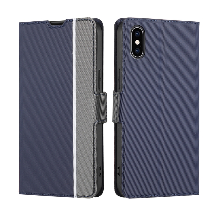 

Twill Texture Side Button Leather Phone Case For iPhone XS Max(Blue)